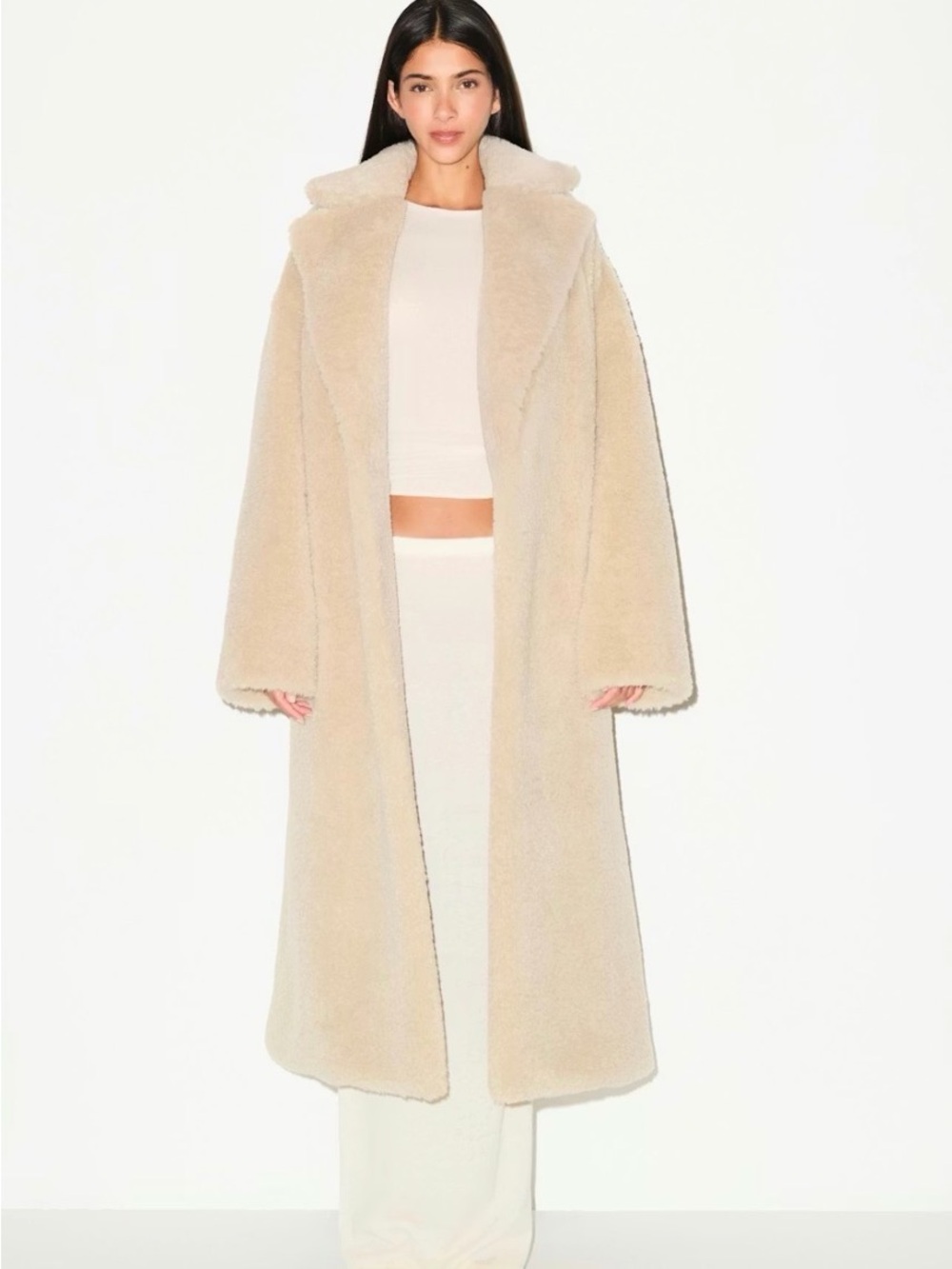 SKIMS Teddy Long Belted Coat Cream Size S/M NWT